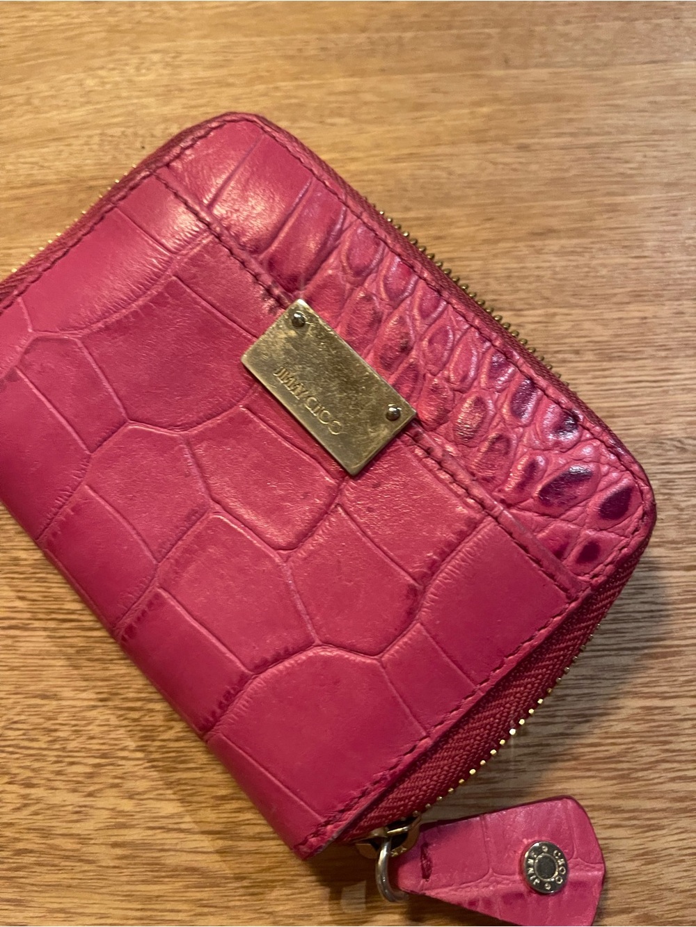 Jimmy Choo Pink Croc-Embossed Zip Wallet - Picture 2 of 5